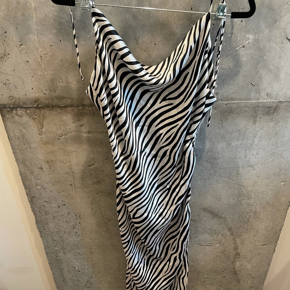 Silky zebra print slip dress